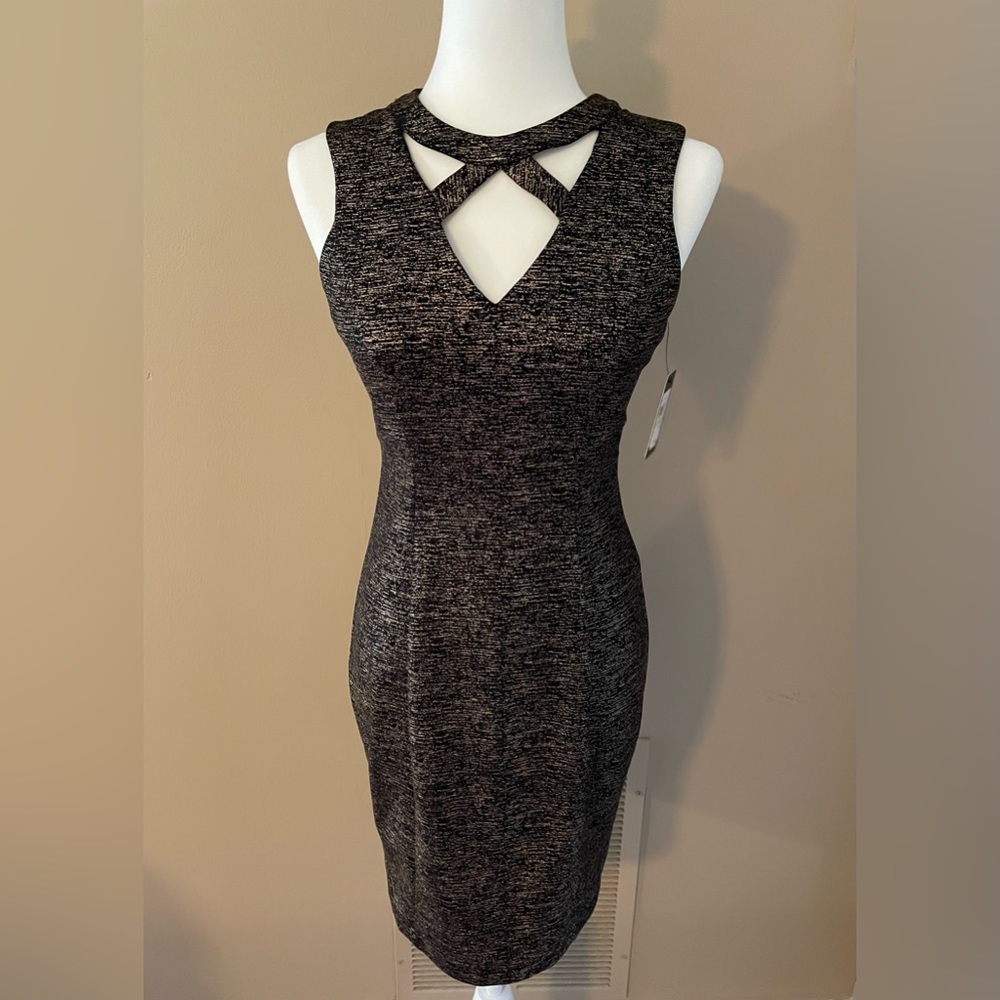 NWT GUESS Bodycon Dress Black Gold Glitter Sleeveless Party Cute Women's Sz 4